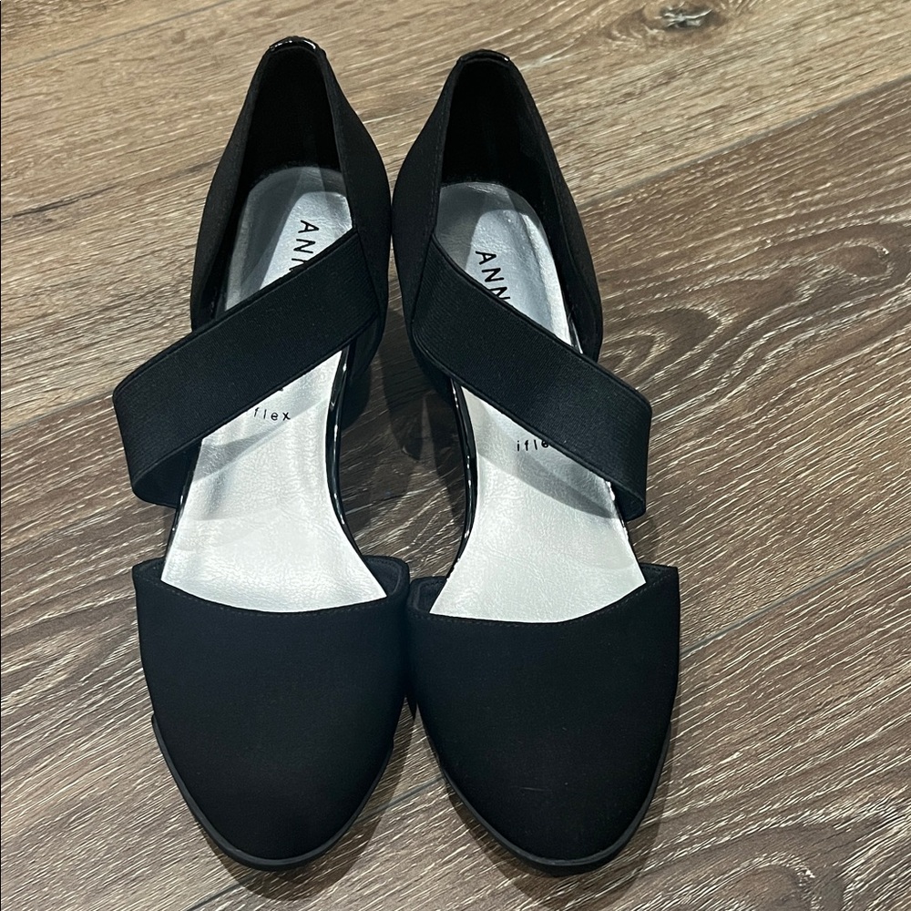 Anne Klein Black D'Orsay Heels with Elastic Cross Strap